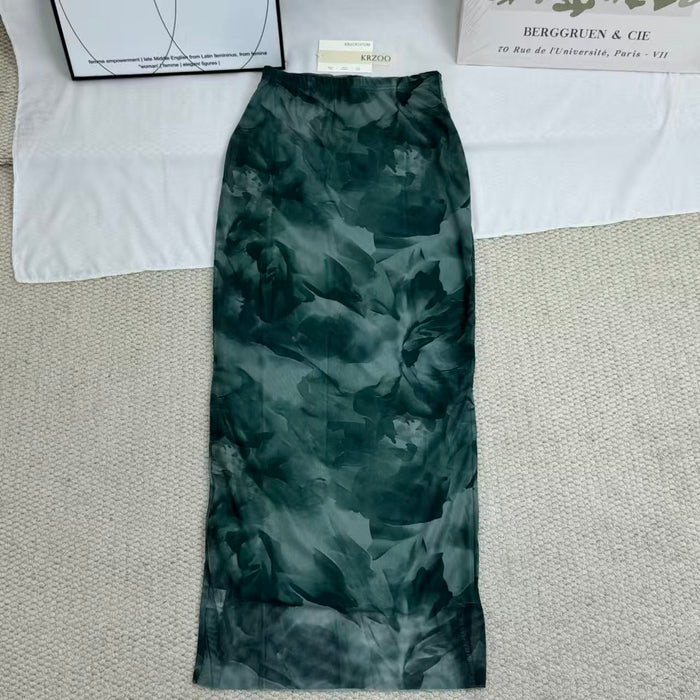 Casual High-Waisted Mesh Slit Skirt