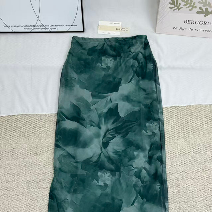 Casual High-Waisted Mesh Slit Skirt