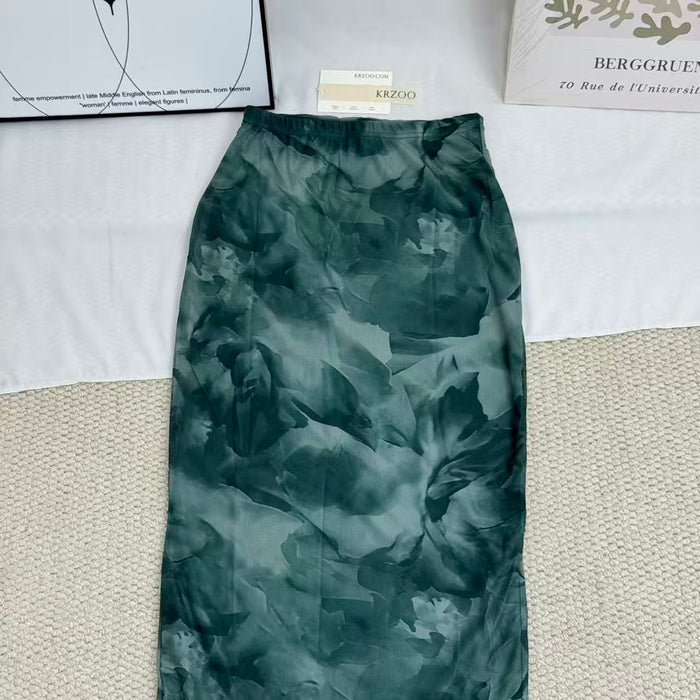 Casual High-Waisted Mesh Slit Skirt