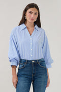 Chalet Button Down Top in Blue Stripe