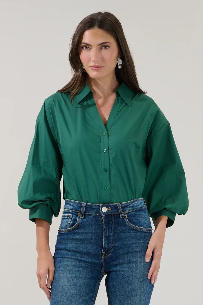 Chalet Button Down Top in Emerald
