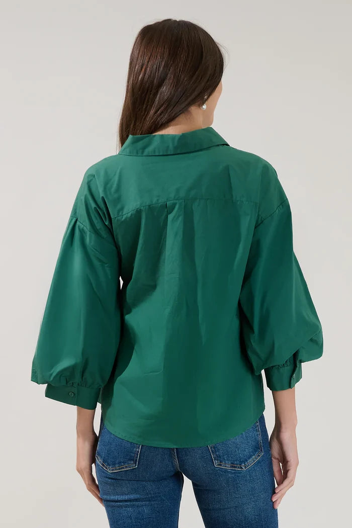 Chalet Button Down Top in Emerald