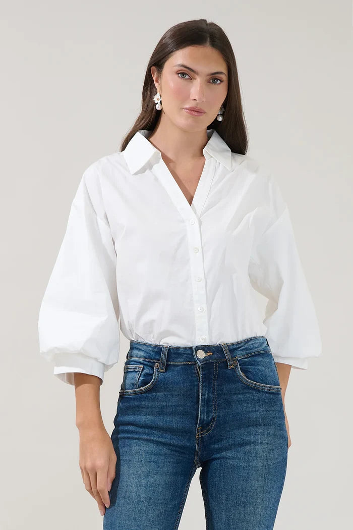 Chalet Button Down Top in White
