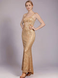 Champagne Mermaid Sequin Cutout Slip Gown