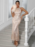 Champagne Sequin Mermaid Maxi Party Gown