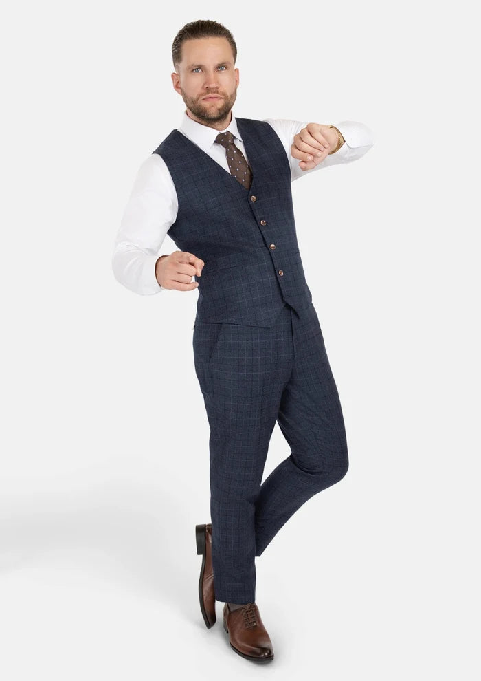 Charcoal Blue Check Flannel Vest - SARTORO