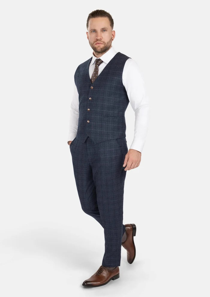 Charcoal Blue Check Flannel Vest - SARTORO