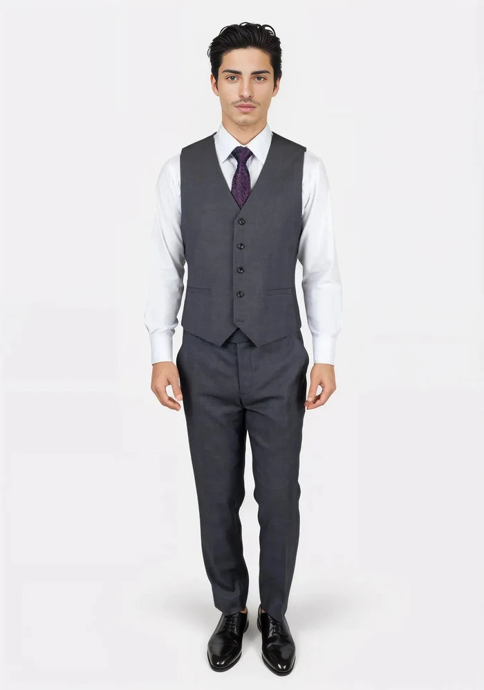 Charcoal Prince of Wales Vest - SARTORO