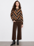 Charlie B Long Sleeve Crew Neck Jacquard Sweater in Brownie
