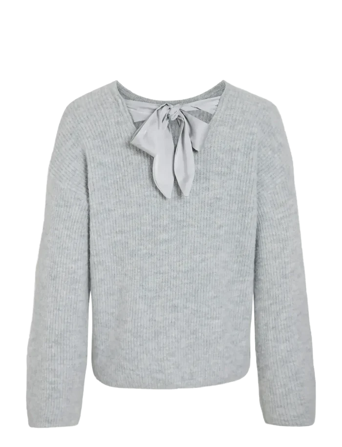 Charlotte Knit Bow Top (Light Grey Melange)