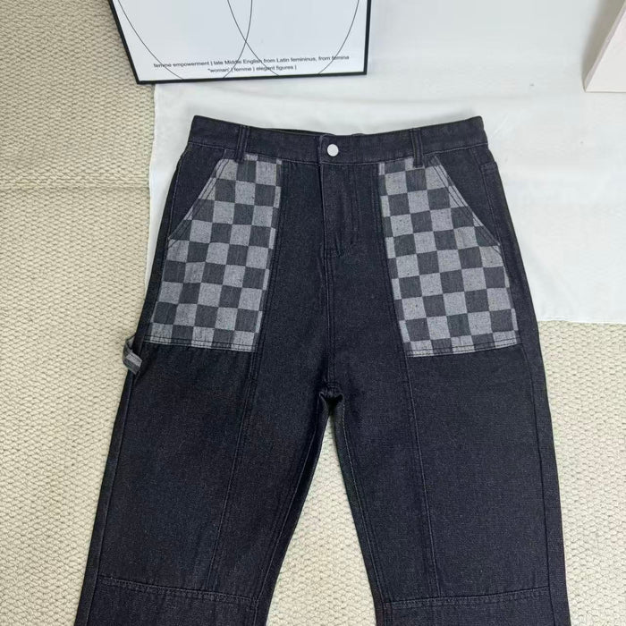 Checkered Patchwork Pocket Pants