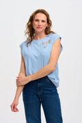 Chrissy Relaxed Tank T-Shirt (Blue Floral Pocket)