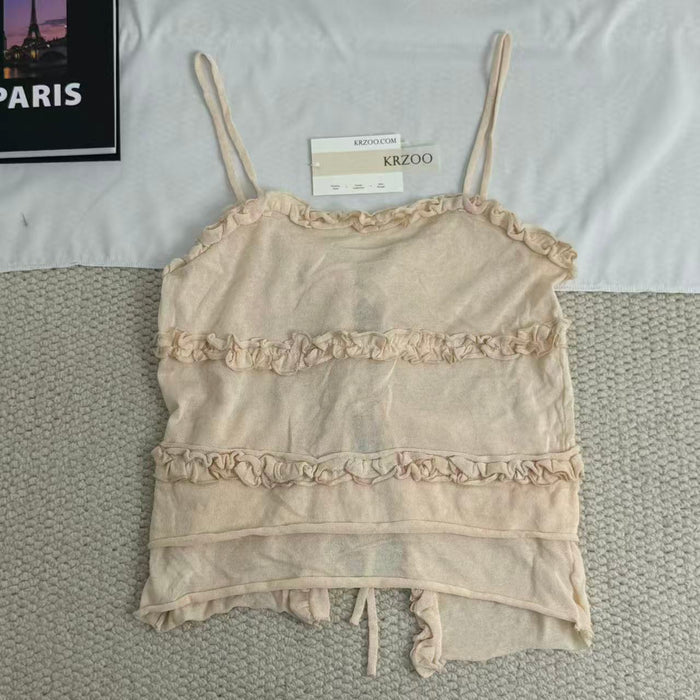 Classic ruffled V-neck halter knit top