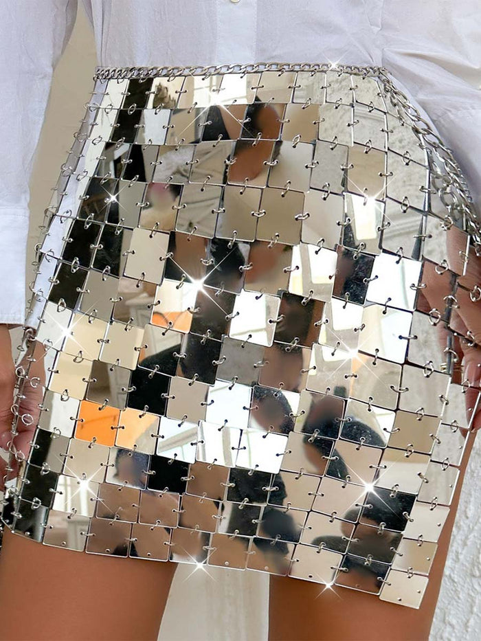 Club Mirrored Acrylic Chainmail Mini Skirt