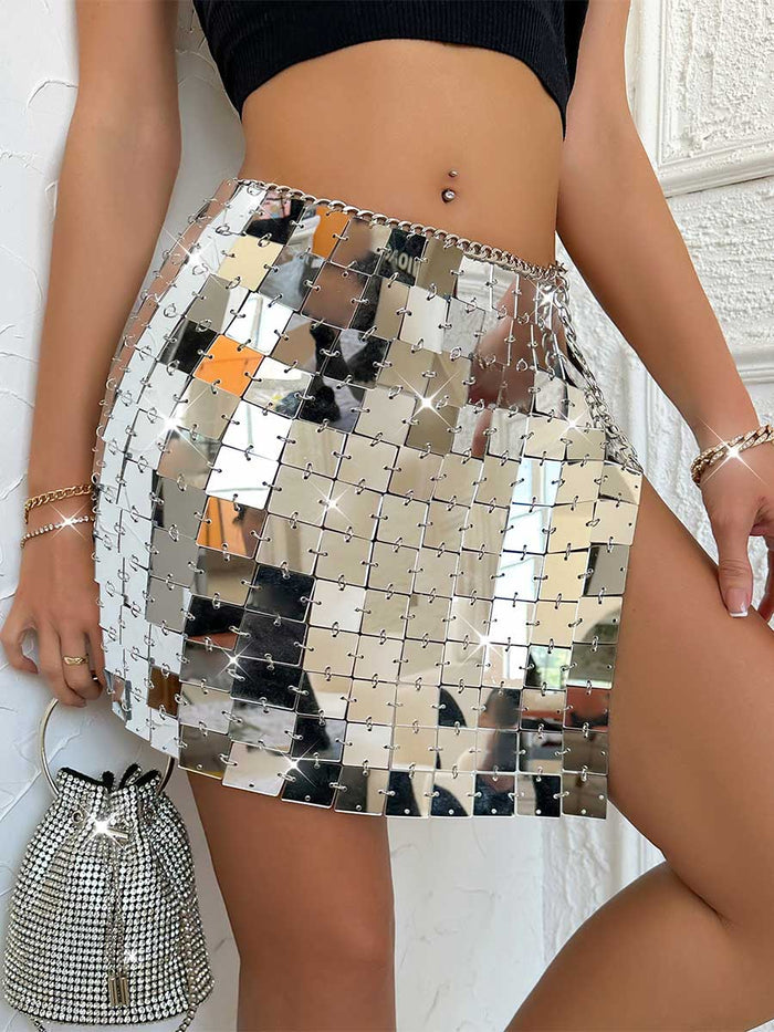 Club Mirrored Acrylic Chainmail Mini Skirt