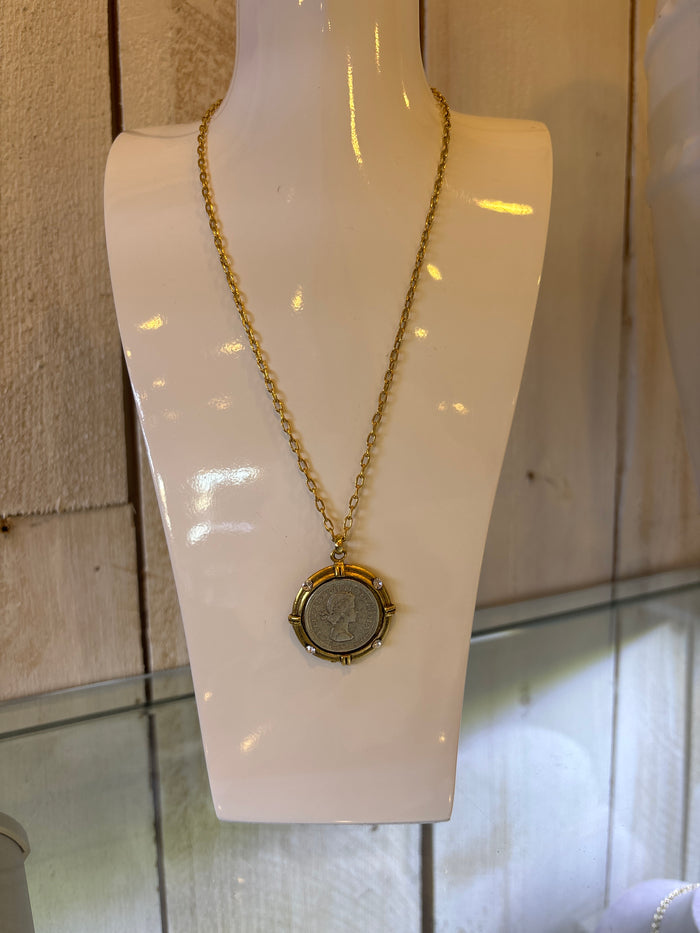 Coin Pendant Mixed Metal Necklace