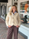 Collarless Knit Jacket in Creme