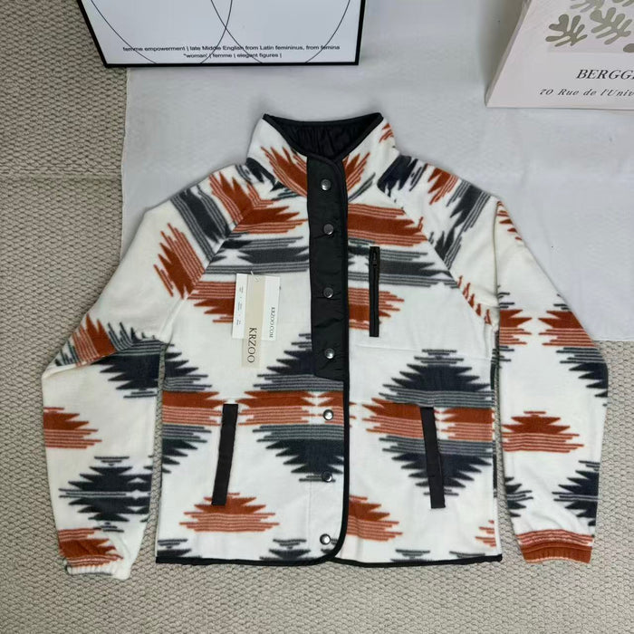 Color-Blocked Lapel Plush Jacket