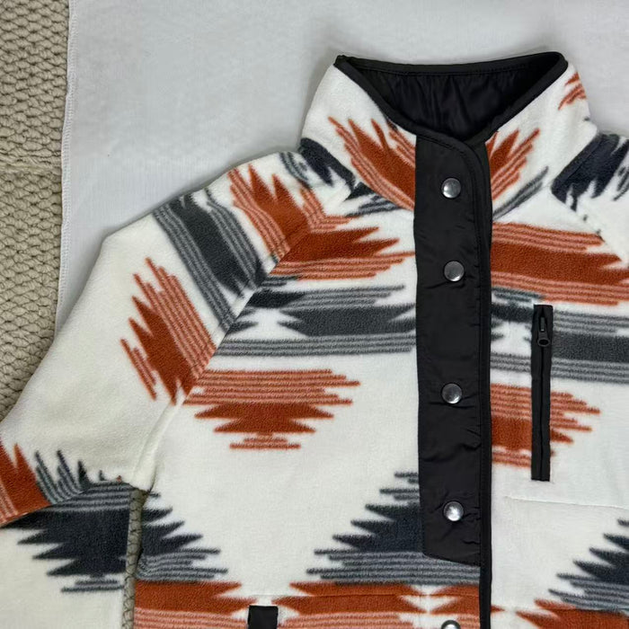 Color-Blocked Lapel Plush Jacket