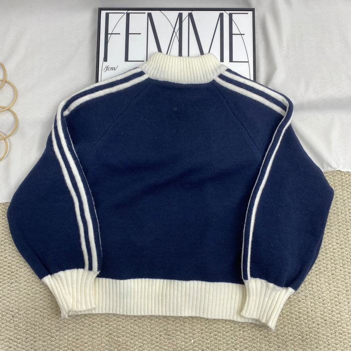 Color-Blocked Stand-Up Collar Sweater
