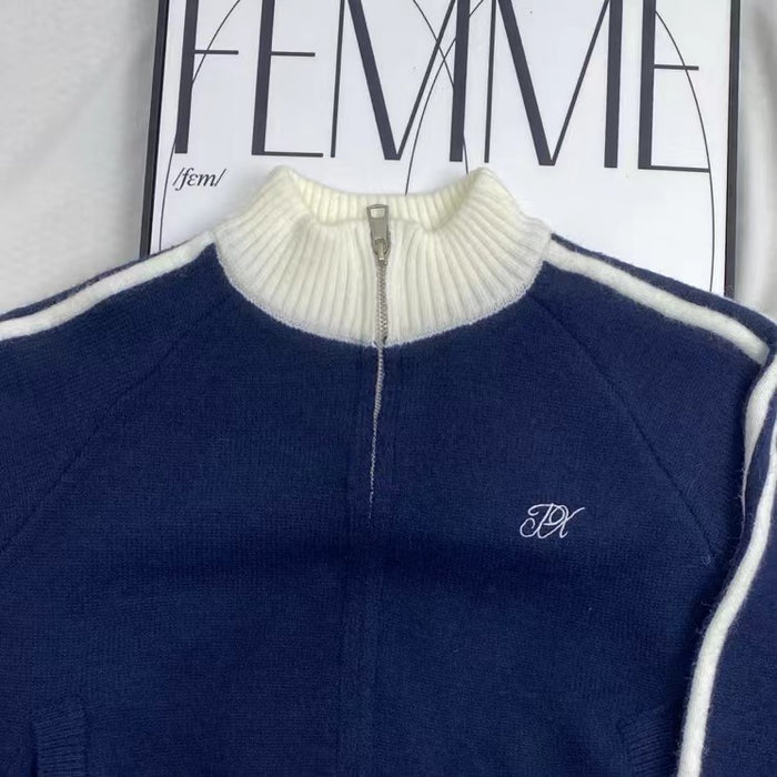 Color-Blocked Stand-Up Collar Sweater