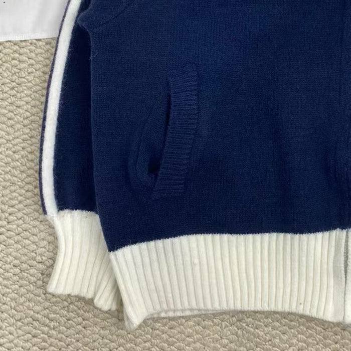 Color-Blocked Stand-Up Collar Sweater