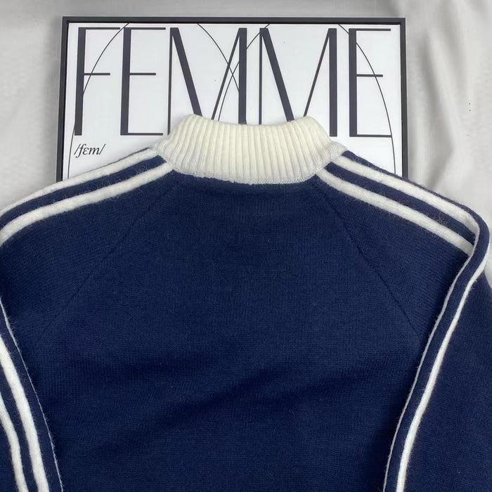 Color-Blocked Stand-Up Collar Sweater