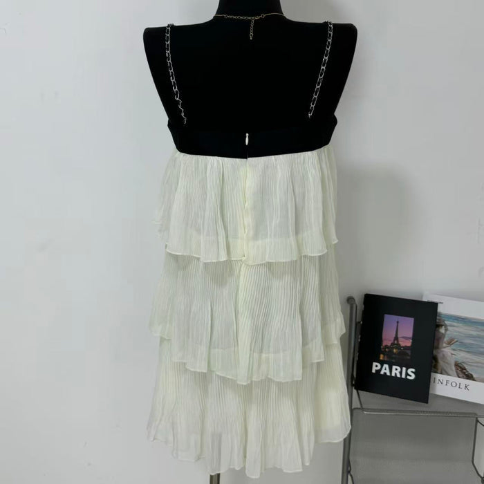 Contrasting-color bow tie backless halter dress