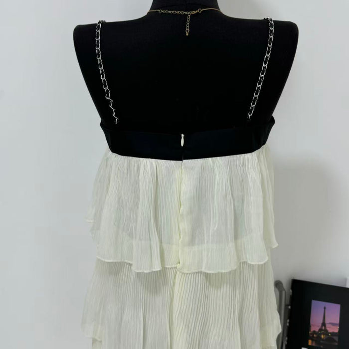 Contrasting-color bow tie backless halter dress