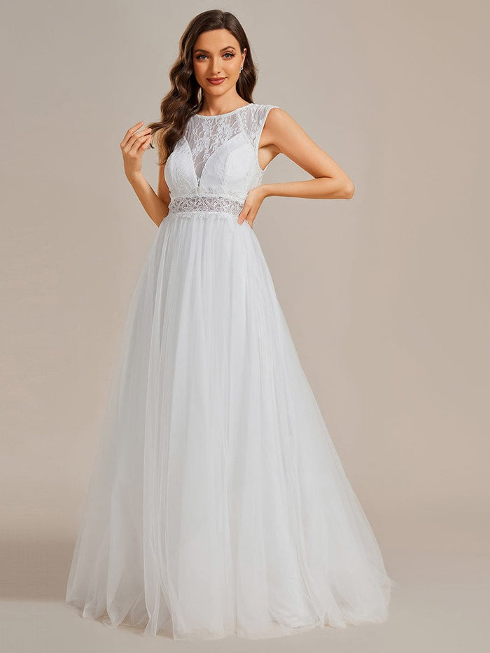 Cover Sleeve See-Through Round Neckline Lace Embroidery Wedding Dress