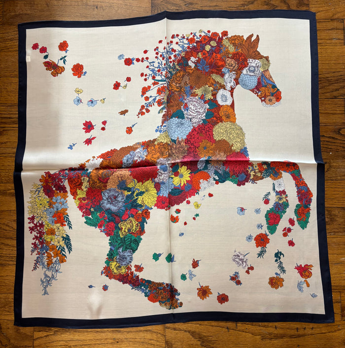 Cream Floral Silk Scarf
