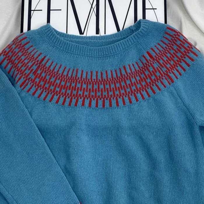 Crew Neck Color-Blocked Sweater