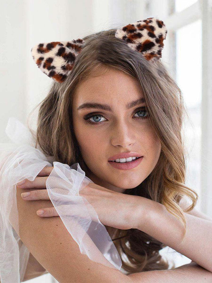 Cute Plush Leopard & Black Ear Headband for Parties