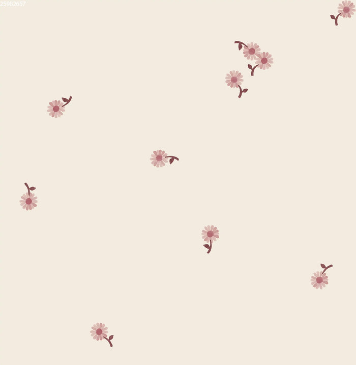 Daisy Stem Pink Light Beige - Family Fabrics B.V.