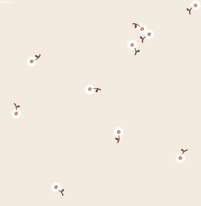 Daisy Stem Plum Light Beige - Family Fabrics B.V.