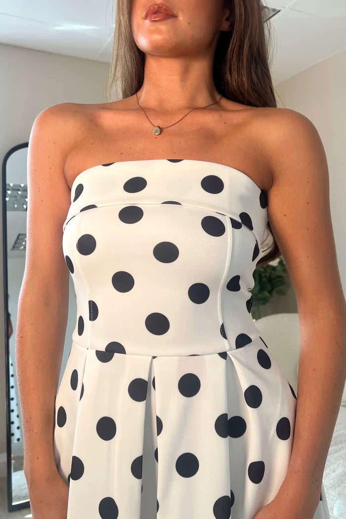 Danni Strapless Bandeau Midi Dress (Spot Print)