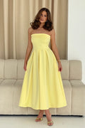 Danni Strapless Bandeau Midi Dress (Yellow)