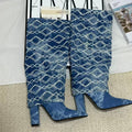 Dark Blue Chunky-Heel Cowboy Boots