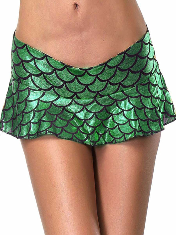 Dark Green Fish Scale Reflective Miniskirt