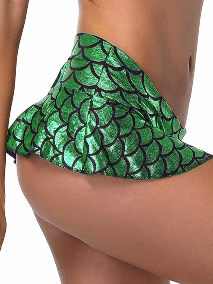 Dark Green Fish Scale Reflective Miniskirt