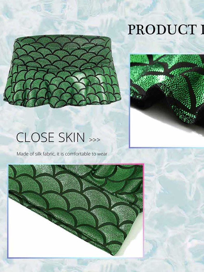 Dark Green Fish Scale Reflective Miniskirt