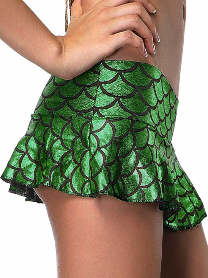 Dark Green Fish Scale Reflective Miniskirt