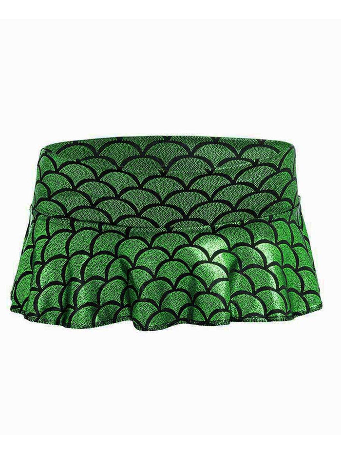 Dark Green Fish Scale Reflective Miniskirt