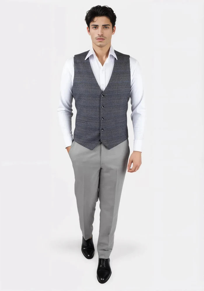 Dark Grey Prince of Wales Vest - SARTORO