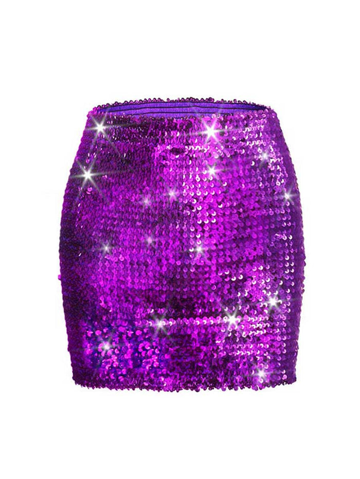Dark Purple Glitter Tight Mini Skirt