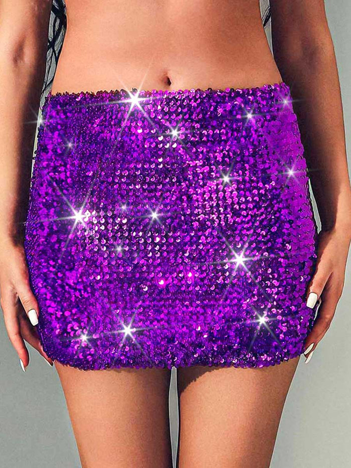 Dark Purple Glitter Tight Mini Skirt