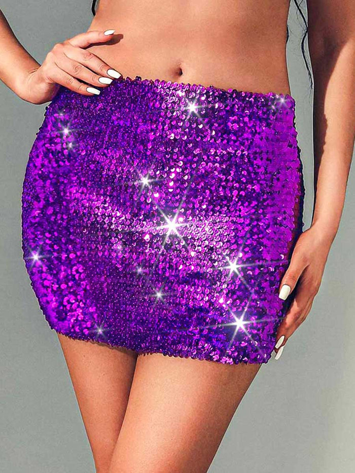 Dark Purple Glitter Tight Mini Skirt