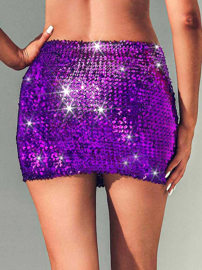 Dark Purple Glitter Tight Mini Skirt