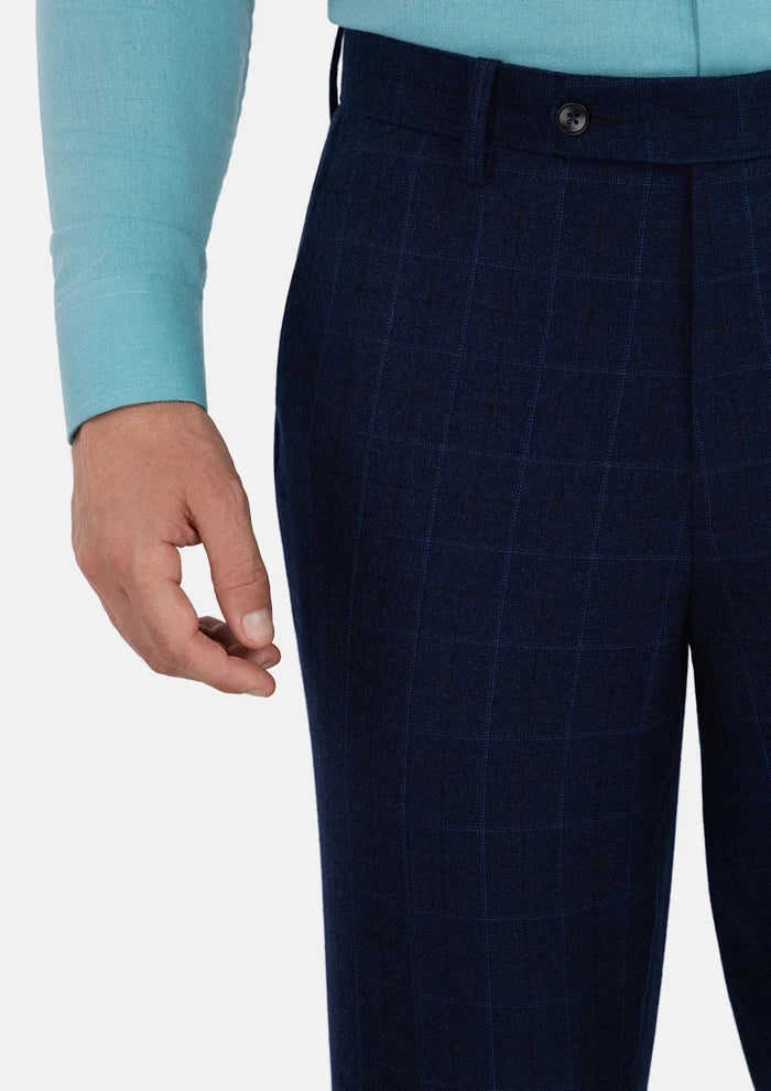 Deep Blue Flannel Windowpane Pants - SARTORO
