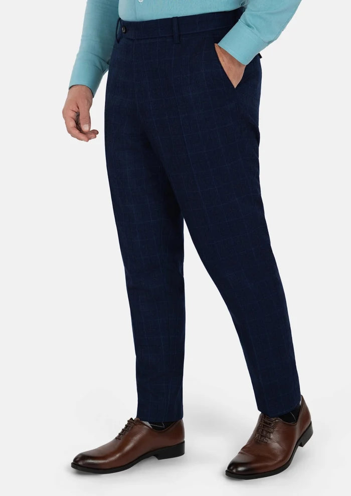 Deep Blue Flannel Windowpane Pants - SARTORO